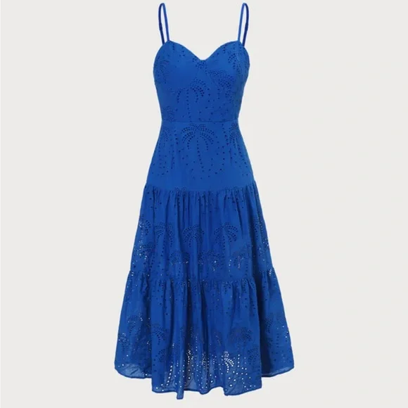 Rihoas Blue Sweetheart Neck Embroidery Slip Midi Dress - Picture 6 of 8